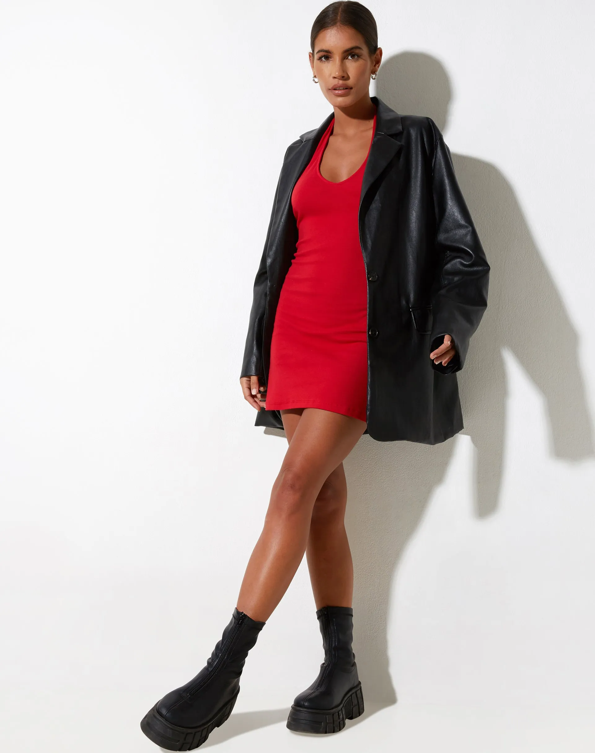 Desak Mini Dress in Rib Racing Red