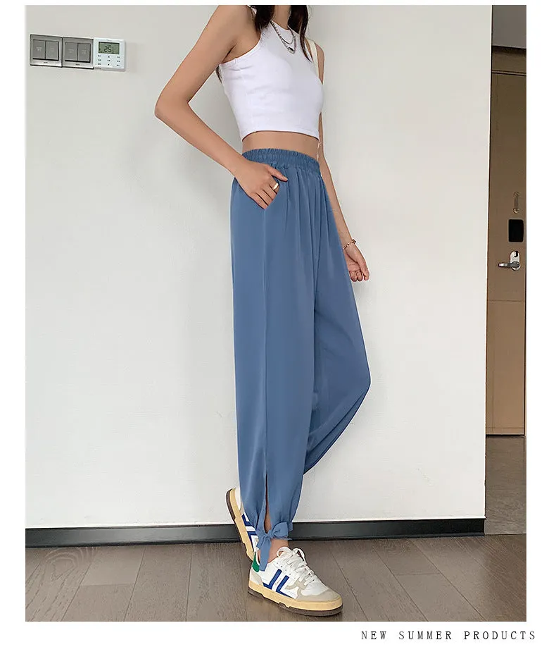 Drape Jogger Pants Women Ice Silk Chiffon Lantern Summer Thin Anti Mosquito Adults High Waist Loose Wide Leg Pants