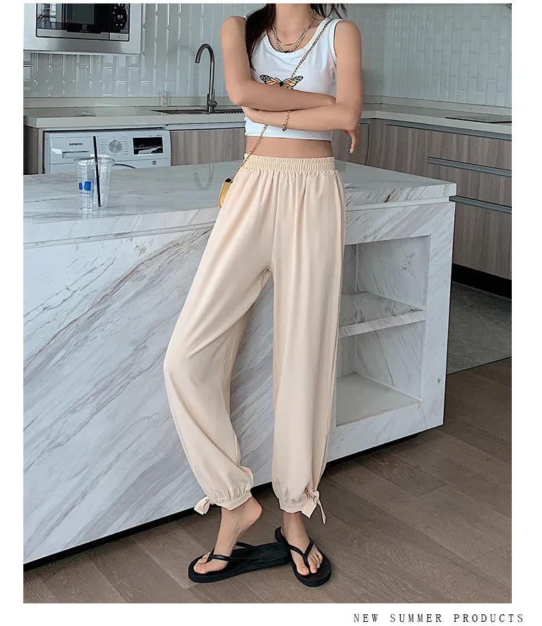Drape Jogger Pants Women Ice Silk Chiffon Lantern Summer Thin Anti Mosquito Adults High Waist Loose Wide Leg Pants