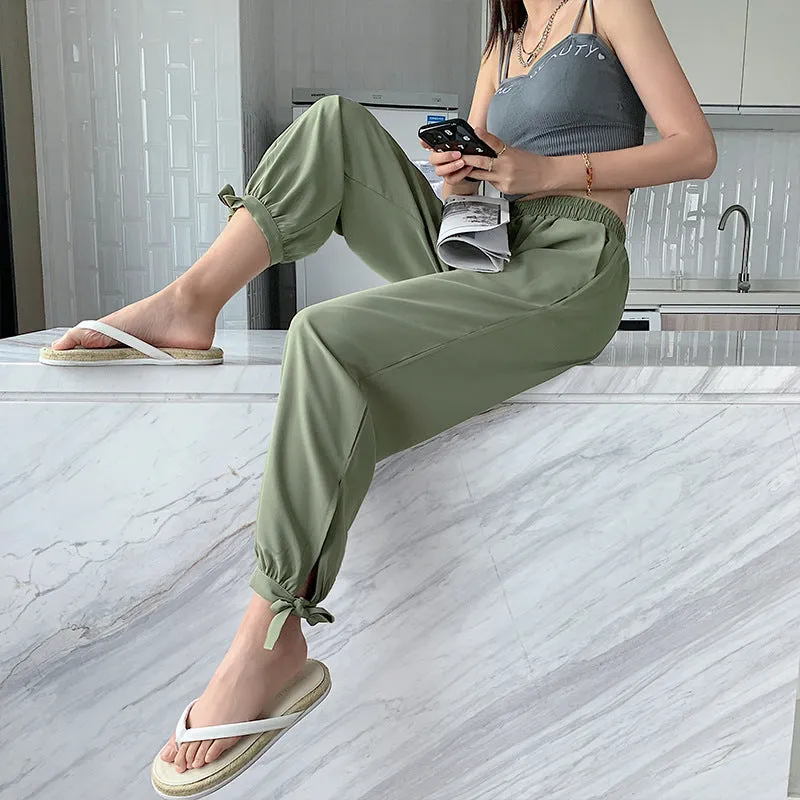 Drape Jogger Pants Women Ice Silk Chiffon Lantern Summer Thin Anti Mosquito Adults High Waist Loose Wide Leg Pants
