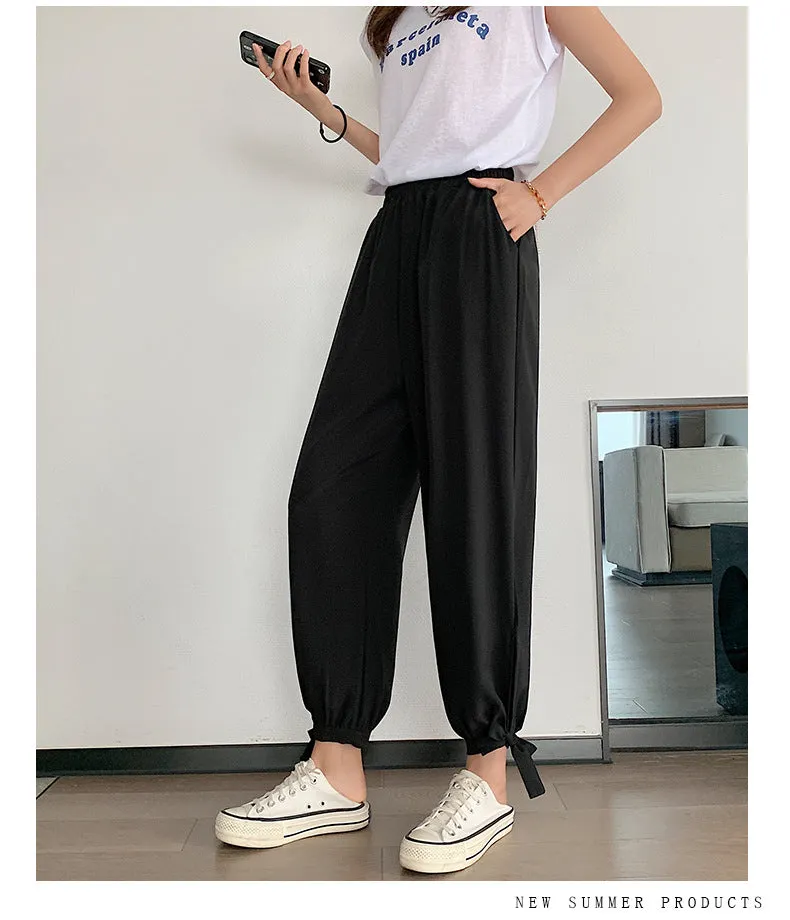 Drape Jogger Pants Women Ice Silk Chiffon Lantern Summer Thin Anti Mosquito Adults High Waist Loose Wide Leg Pants
