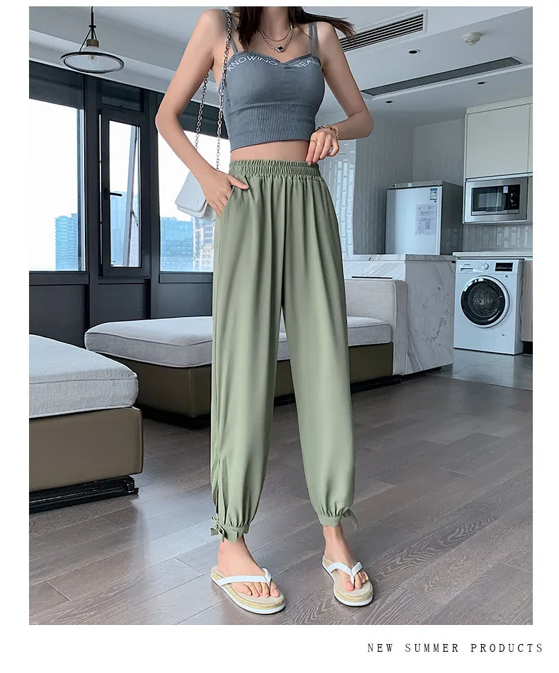 Drape Jogger Pants Women Ice Silk Chiffon Lantern Summer Thin Anti Mosquito Adults High Waist Loose Wide Leg Pants