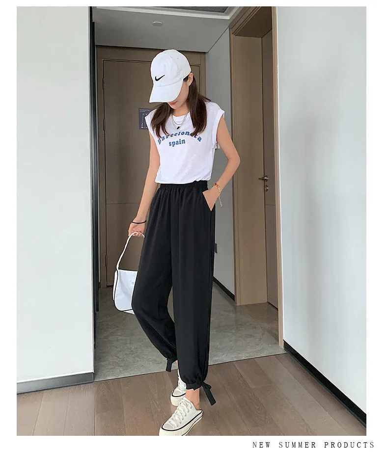 Drape Jogger Pants Women Ice Silk Chiffon Lantern Summer Thin Anti Mosquito Adults High Waist Loose Wide Leg Pants