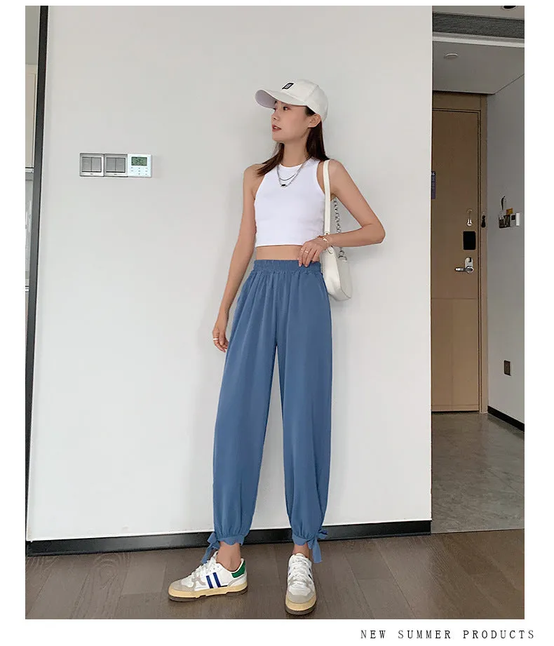 Drape Jogger Pants Women Ice Silk Chiffon Lantern Summer Thin Anti Mosquito Adults High Waist Loose Wide Leg Pants