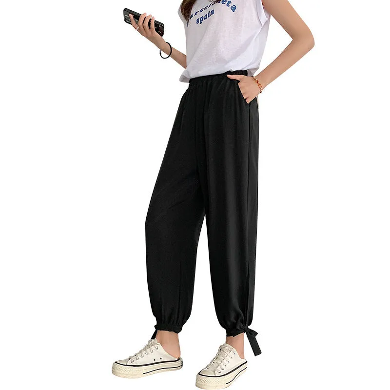 Drape Jogger Pants Women Ice Silk Chiffon Lantern Summer Thin Anti Mosquito Adults High Waist Loose Wide Leg Pants