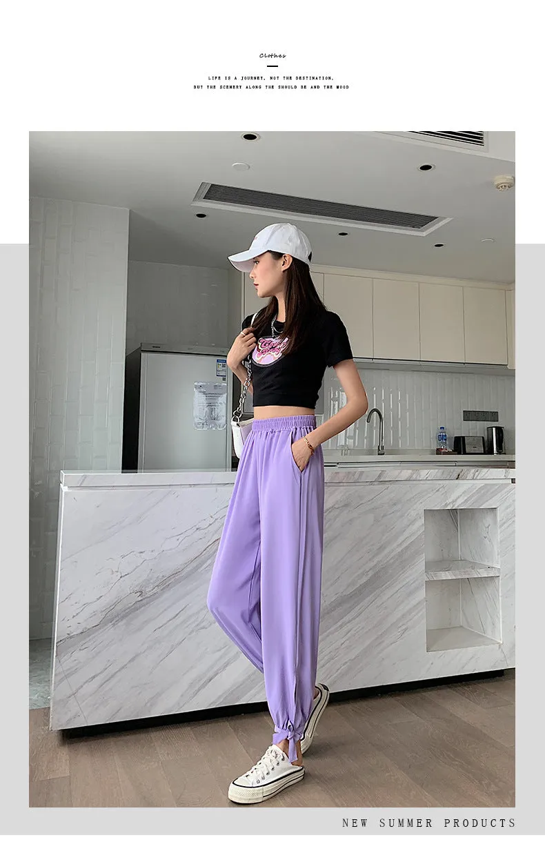 Drape Jogger Pants Women Ice Silk Chiffon Lantern Summer Thin Anti Mosquito Adults High Waist Loose Wide Leg Pants