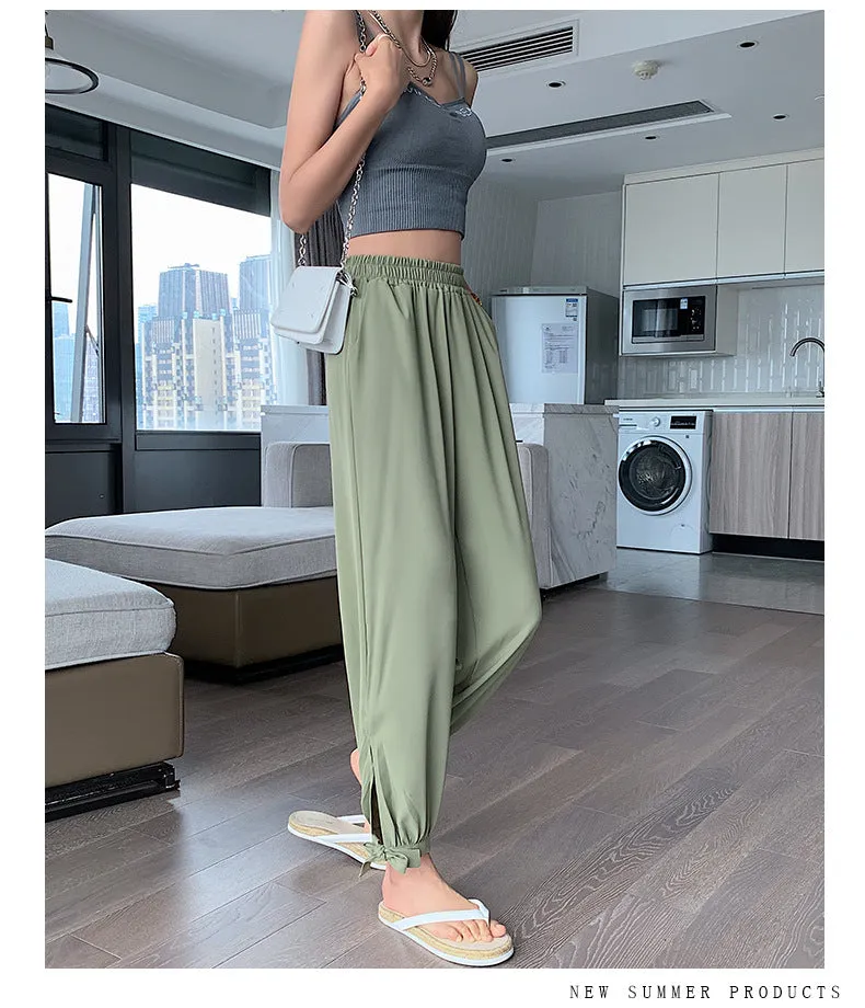 Drape Jogger Pants Women Ice Silk Chiffon Lantern Summer Thin Anti Mosquito Adults High Waist Loose Wide Leg Pants