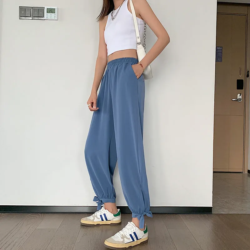 Drape Jogger Pants Women Ice Silk Chiffon Lantern Summer Thin Anti Mosquito Adults High Waist Loose Wide Leg Pants