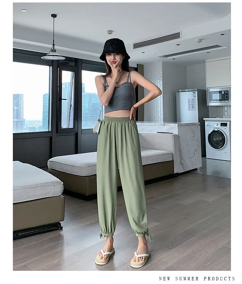 Drape Jogger Pants Women Ice Silk Chiffon Lantern Summer Thin Anti Mosquito Adults High Waist Loose Wide Leg Pants