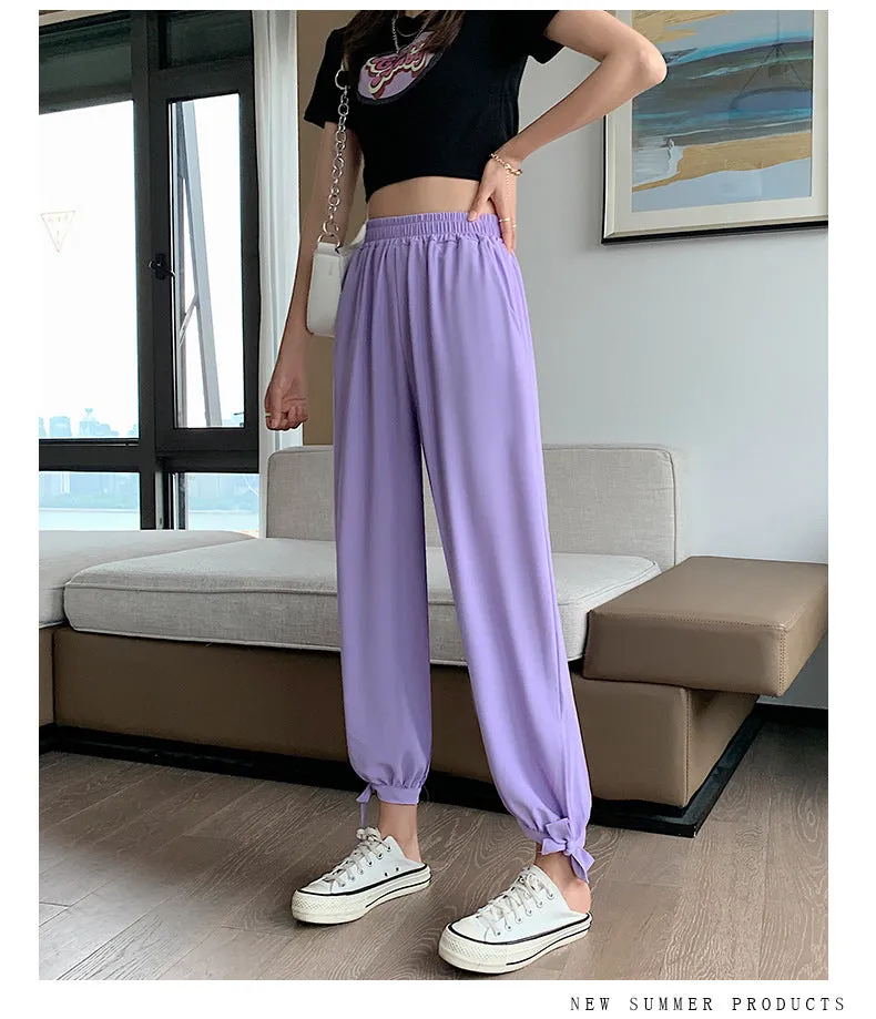 Drape Jogger Pants Women Ice Silk Chiffon Lantern Summer Thin Anti Mosquito Adults High Waist Loose Wide Leg Pants