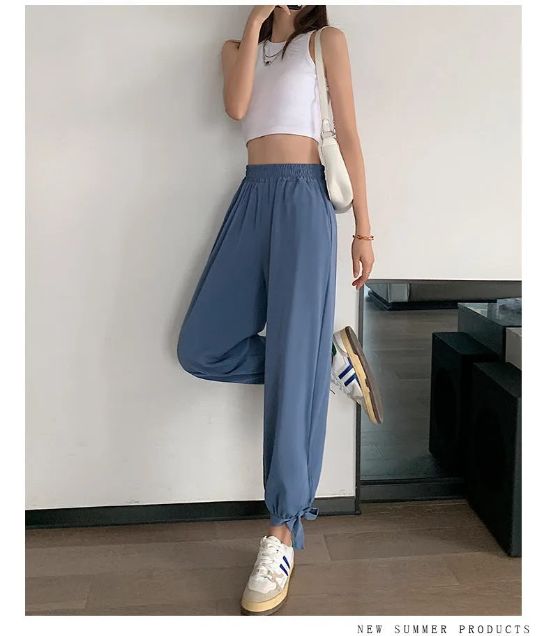 Drape Jogger Pants Women Ice Silk Chiffon Lantern Summer Thin Anti Mosquito Adults High Waist Loose Wide Leg Pants