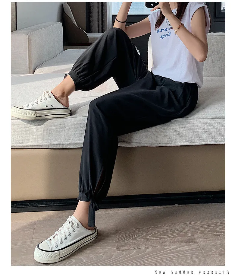 Drape Jogger Pants Women Ice Silk Chiffon Lantern Summer Thin Anti Mosquito Adults High Waist Loose Wide Leg Pants