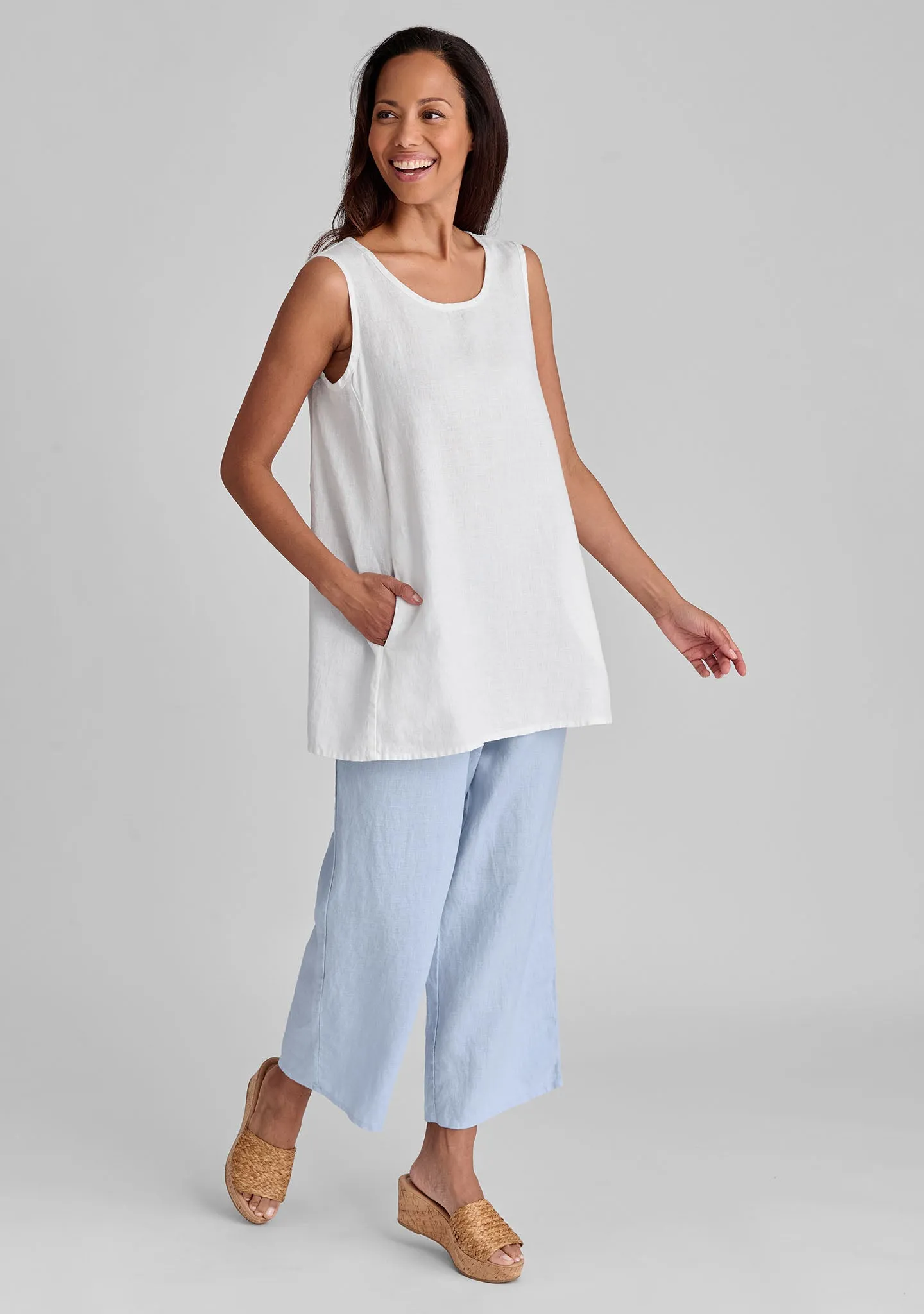 Floods - Linen Pants With Elastic Waist