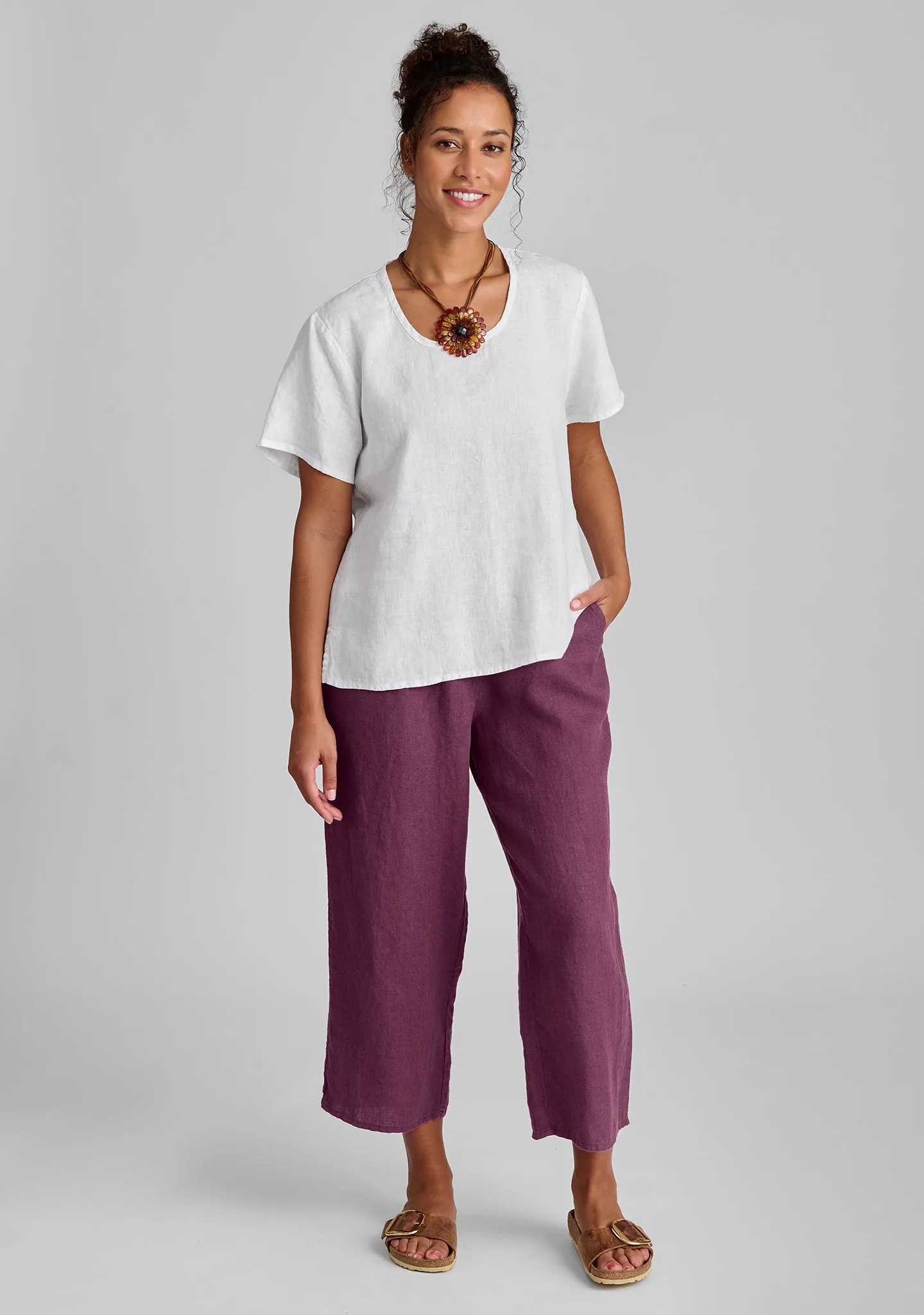 Floods - Linen Pants With Elastic Waist