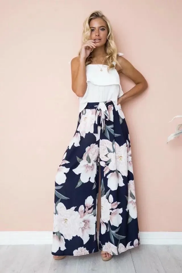 Floral Print High Waist Loose Wide Leg Pants