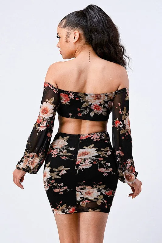 FLORAL STRETCH CHIFFON BODYCON DRESS
