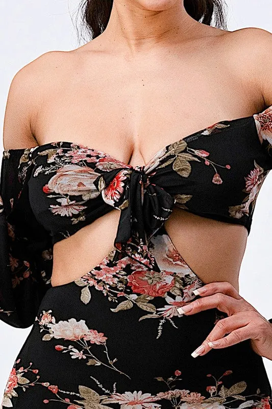 FLORAL STRETCH CHIFFON BODYCON DRESS