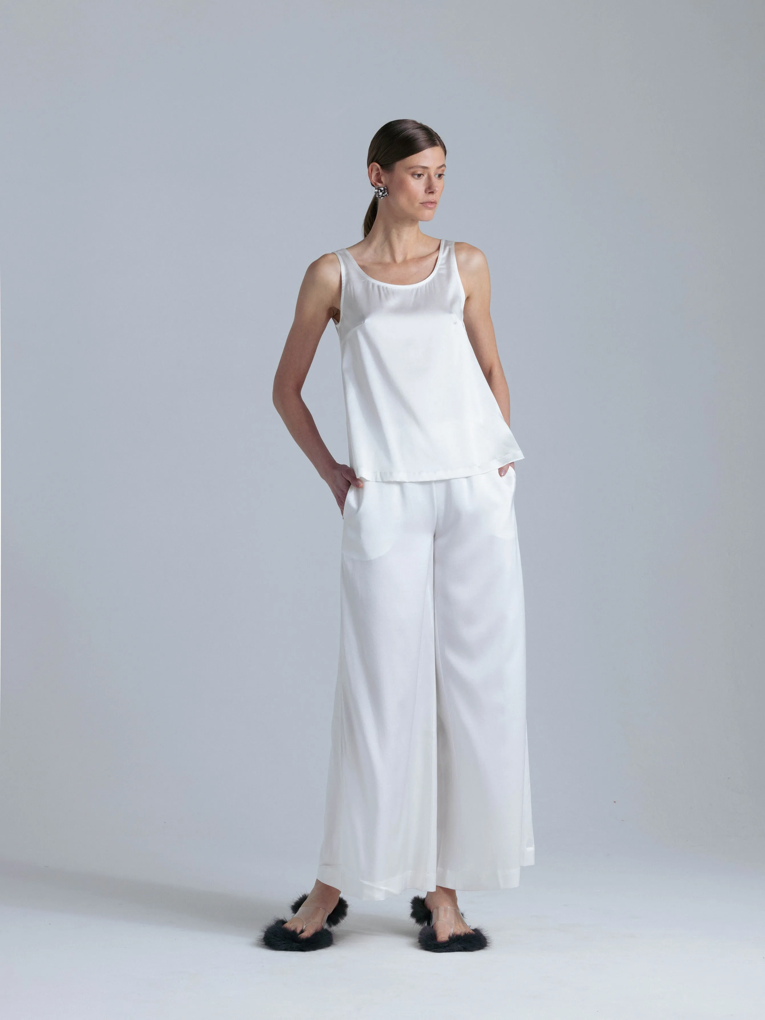 Flowy Silk Pants 'Leto' in Milk White