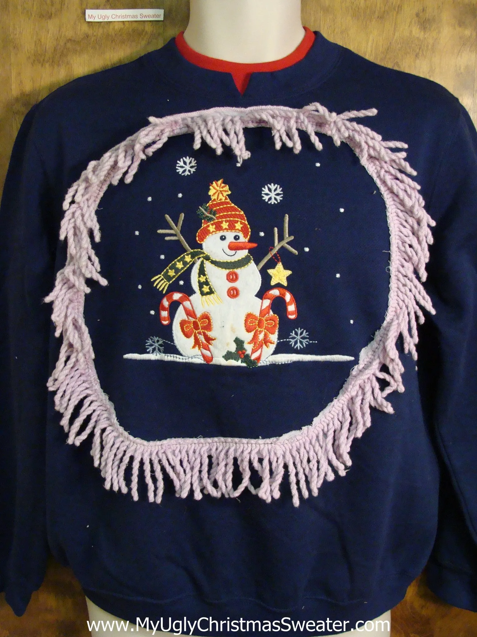 Funny Blue Christmas Sweatshirt Stick Arm Snowman