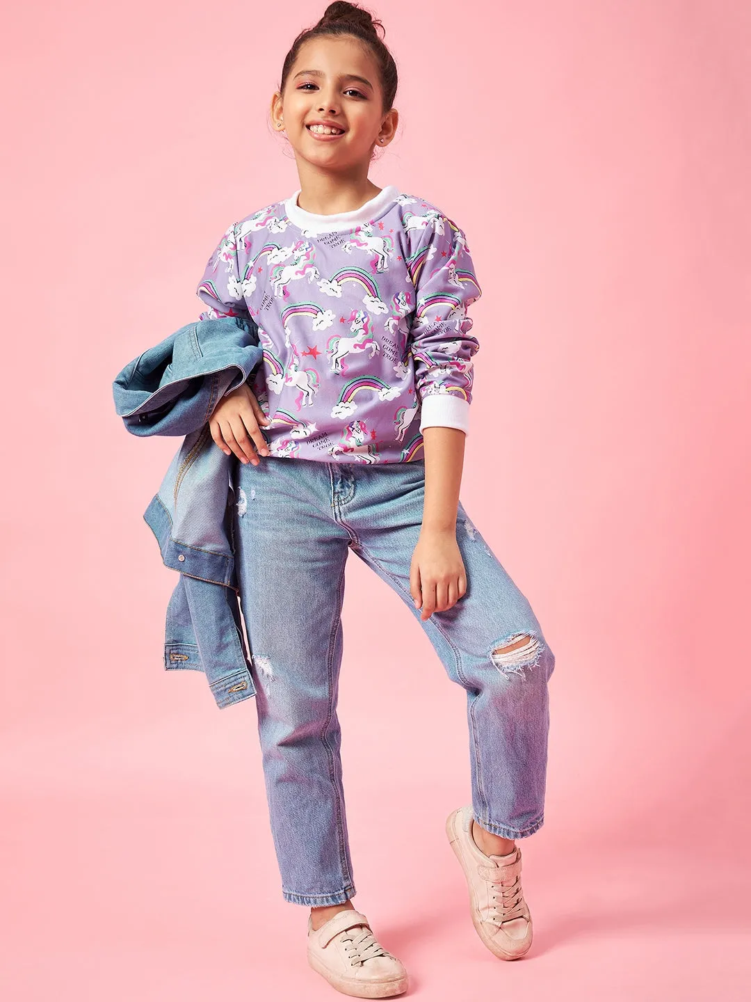 Girls Conversational Printed Pullover Sweatshirt - Ps Peaches