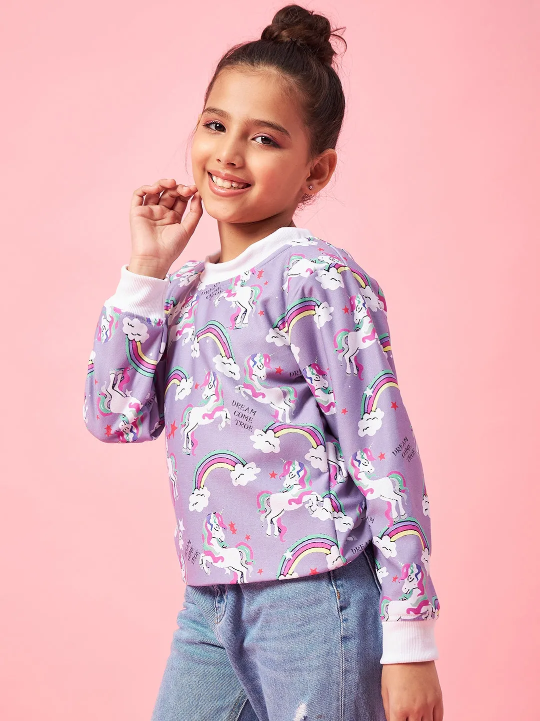 Girls Conversational Printed Pullover Sweatshirt - Ps Peaches