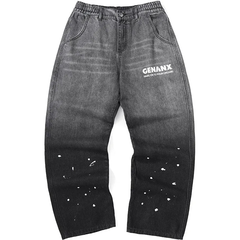 Gradient Graffiti Loose Straight Jeans