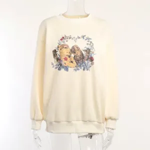 Graphic Sweatshirts Vintage Cartoon Animal Printed Oversized Hoodies Y2k Kawaii Fall Winter Clothes Girls P69-DZ36