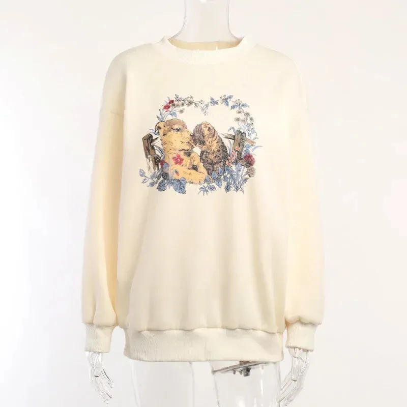 Graphic Sweatshirts Vintage Cartoon Animal Printed Oversized Hoodies Y2k Kawaii Fall Winter Clothes Girls P69-DZ36