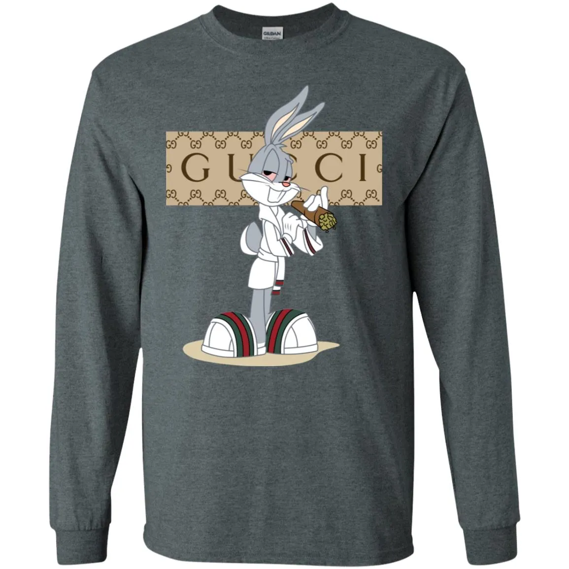 Gucci Rabbit Smoking Funny T-shirt Men Long Sleeve Shirt