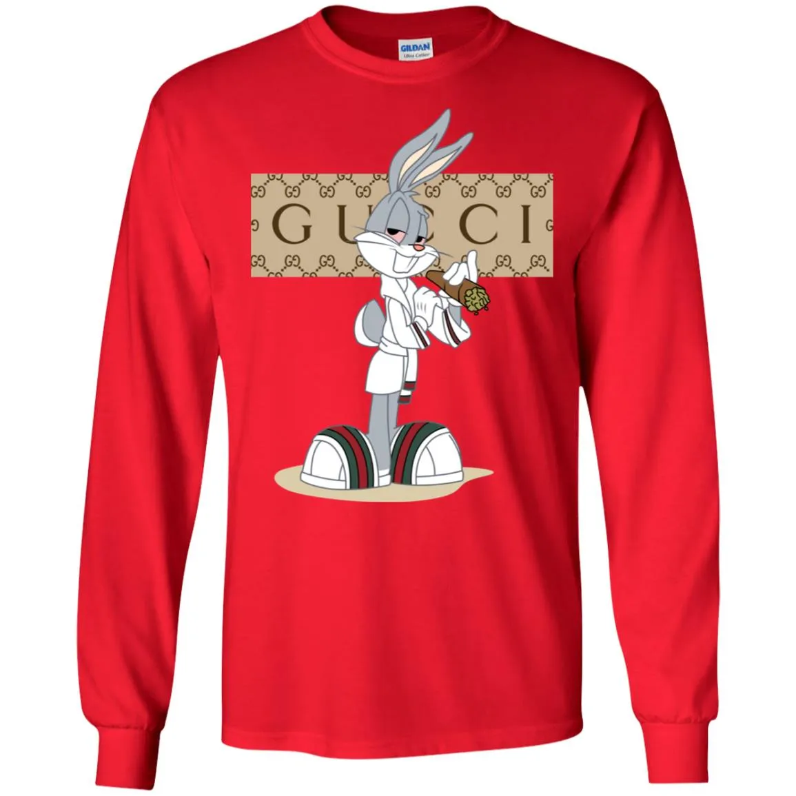 Gucci Rabbit Smoking Funny T-shirt Men Long Sleeve Shirt