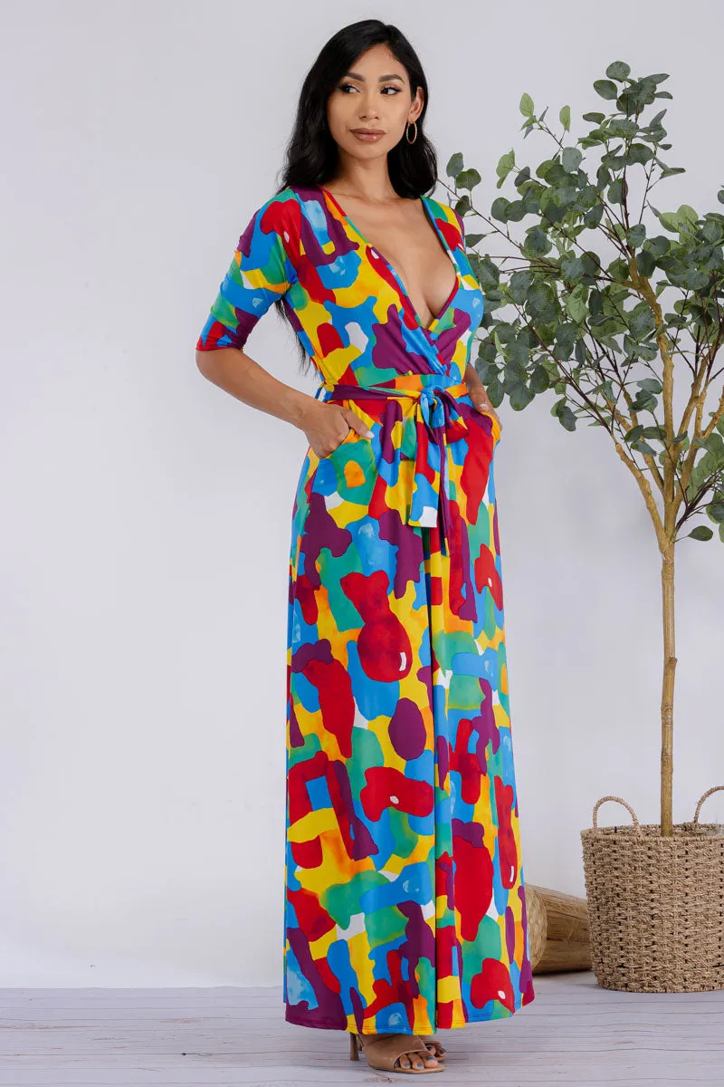 HH517R-MULTICOLOR - 3/4 SLEEVE MAXI DRESS