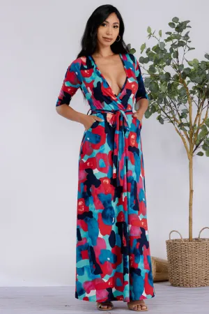 HH517R-MULTICOLOR - 3/4 SLEEVE MAXI DRESS