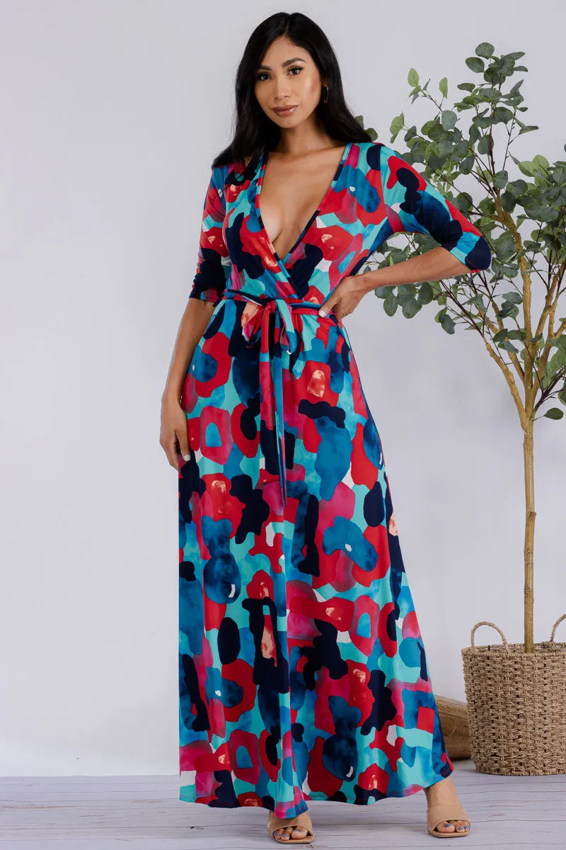 HH517R-MULTICOLOR - 3/4 SLEEVE MAXI DRESS