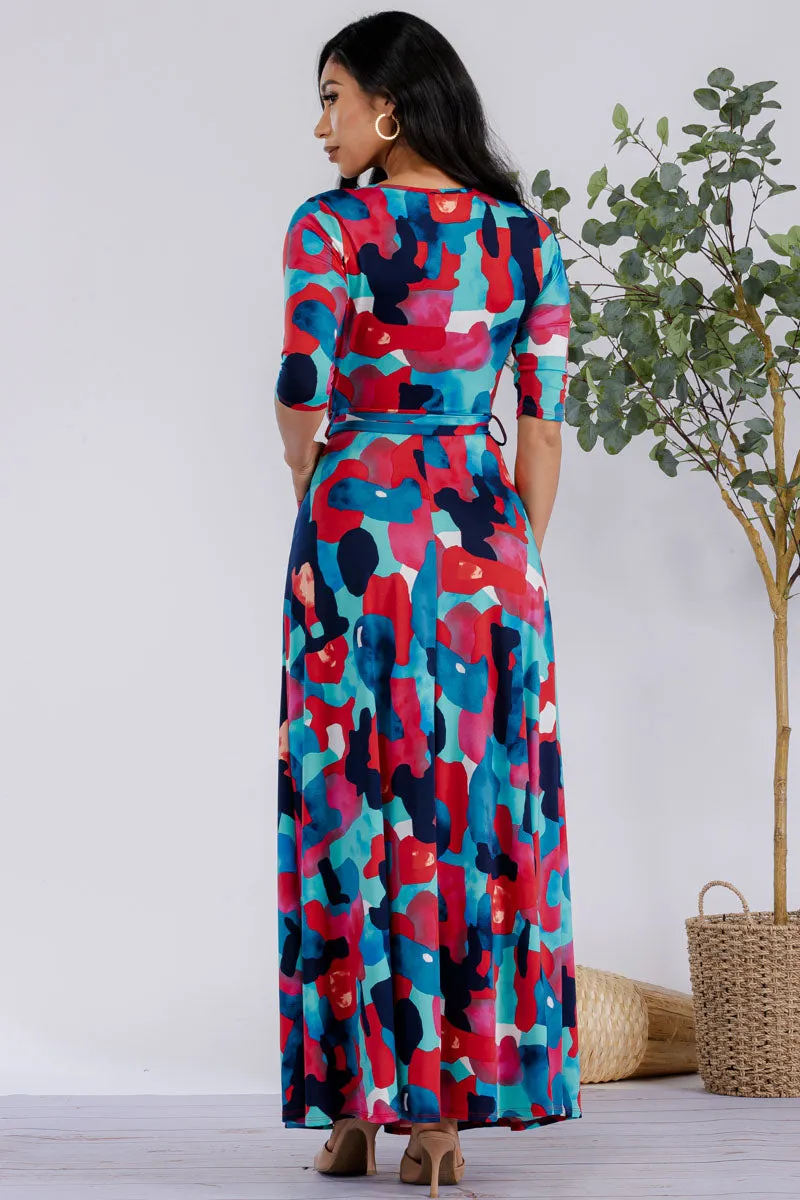 HH517R-MULTICOLOR - 3/4 SLEEVE MAXI DRESS