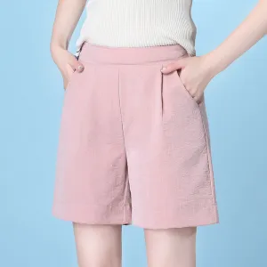 High Waist Casual Pants Summer Ice Silk Cotton Blend Thin Straight Loose Women Elastic Bermuda Shorts Bermuda Shorts
