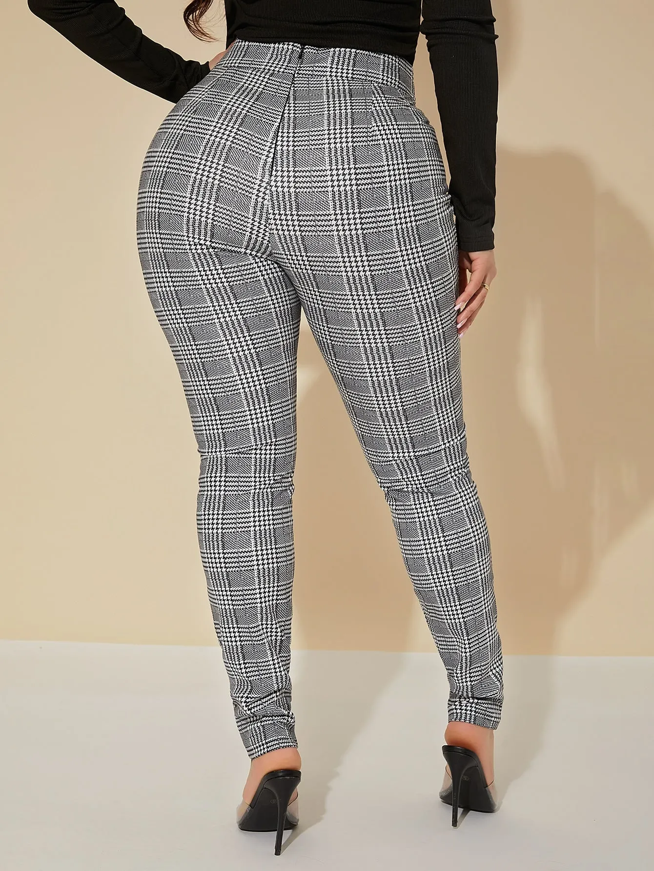 High Waist Glen Plaid Belted Pants
