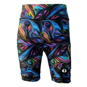 High Waist LADIES Cycling Shorts - Peacock Marble