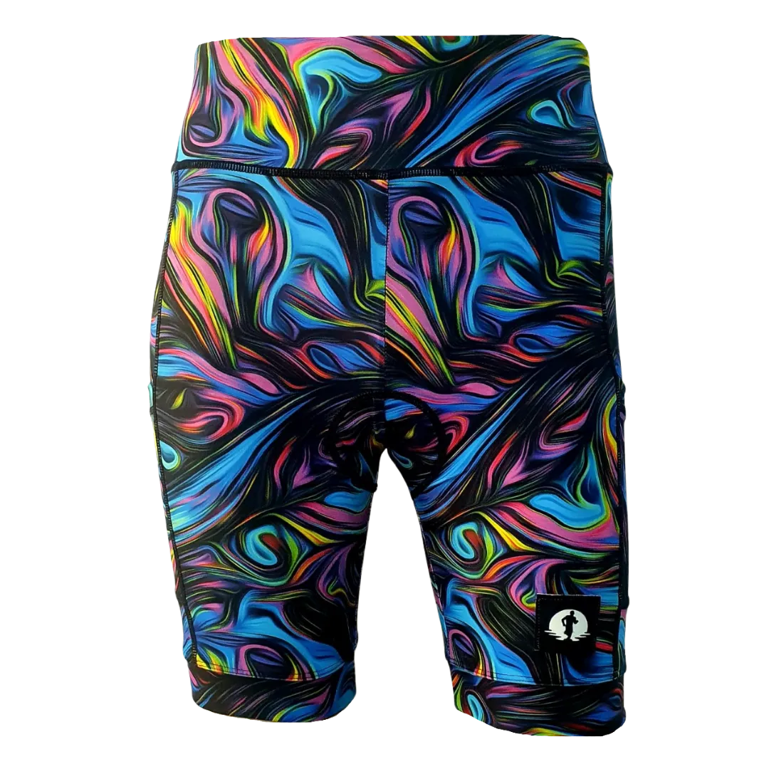 High Waist LADIES Cycling Shorts - Peacock Marble