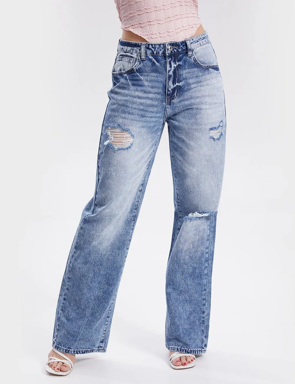 High Waist Stright Leg Daily Denim Pants Jeans SKP6733