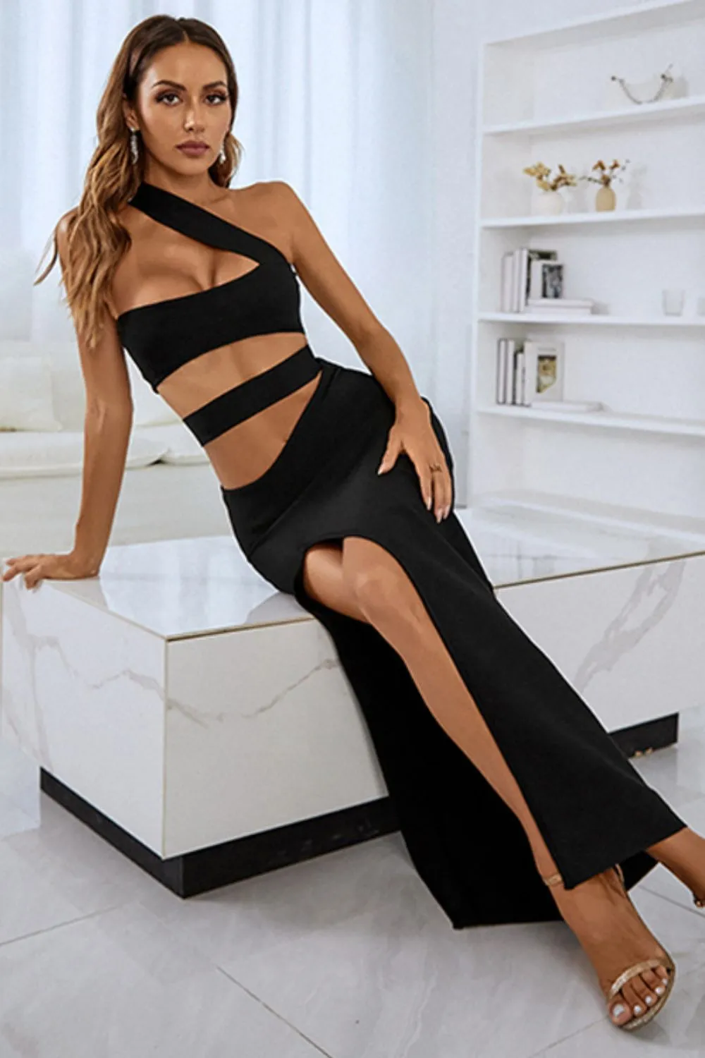 I Never Want Summer To End One-Shoulder Cutout Front Split Maxi Dress