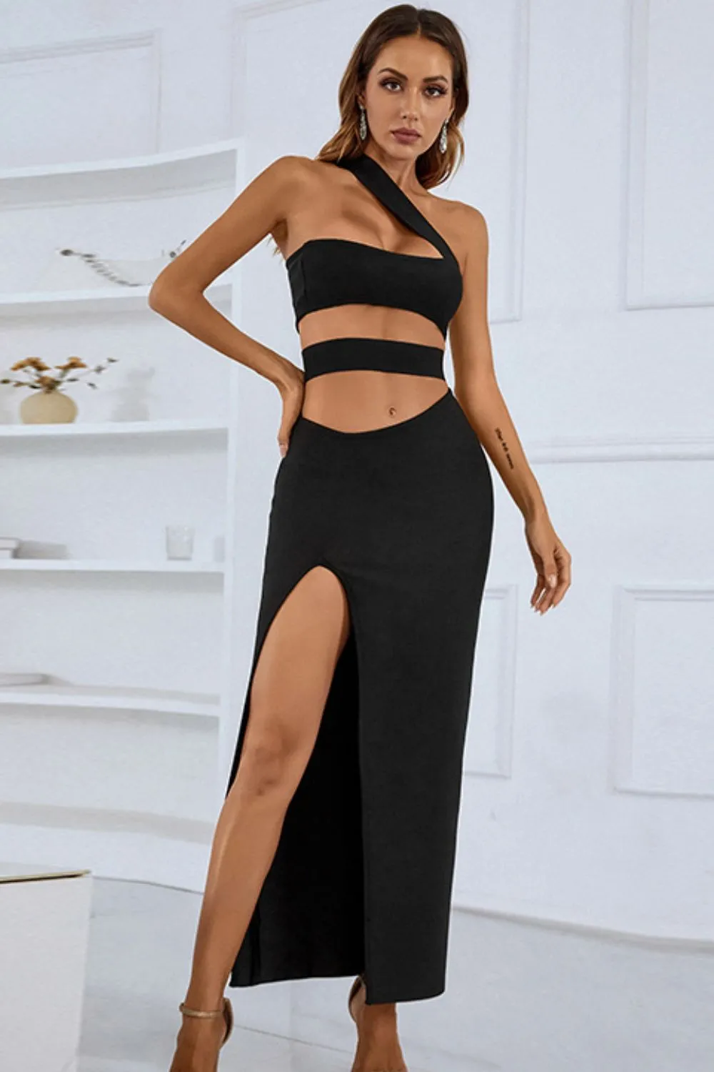 I Never Want Summer To End One-Shoulder Cutout Front Split Maxi Dress
