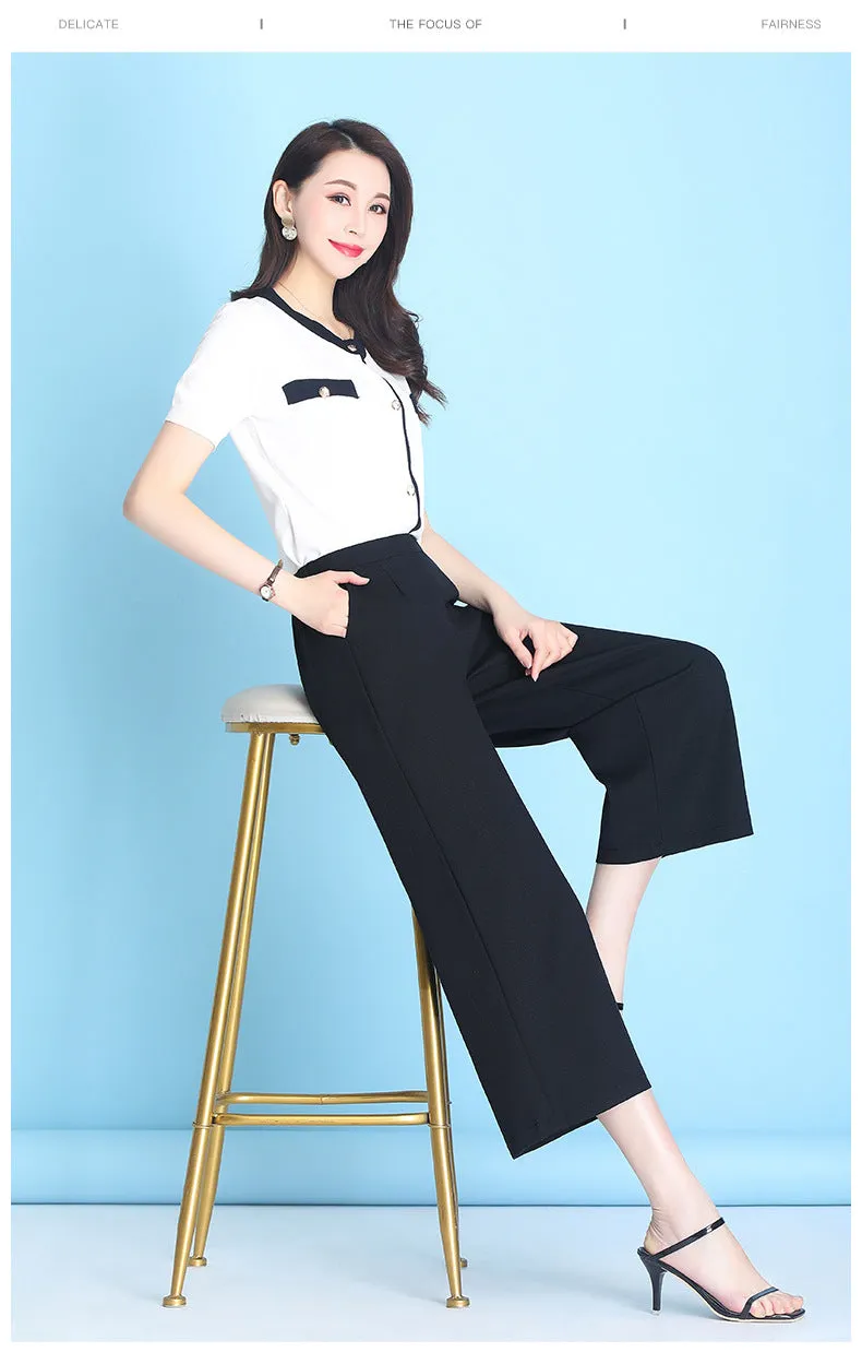 Ice Silk Three Quarter Wide Leg Pants Women Summer Thin High Waist Drape Mom Plus Size Loose Ankle-Length Casual Pants