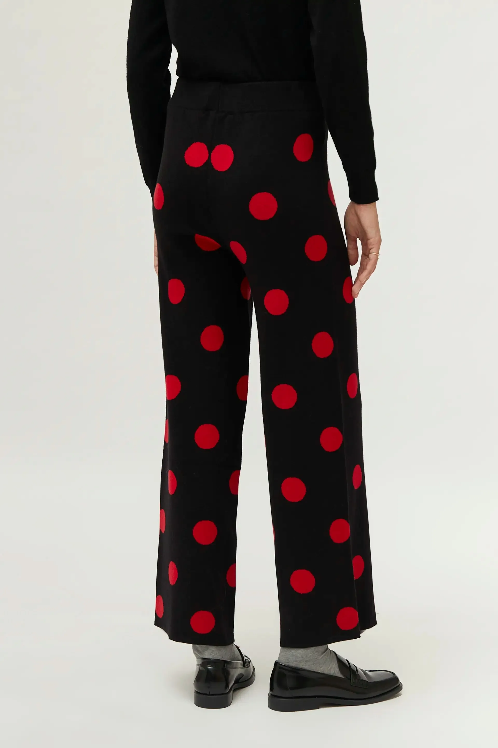 Knitted Polka Dots Print Jacquard Pants