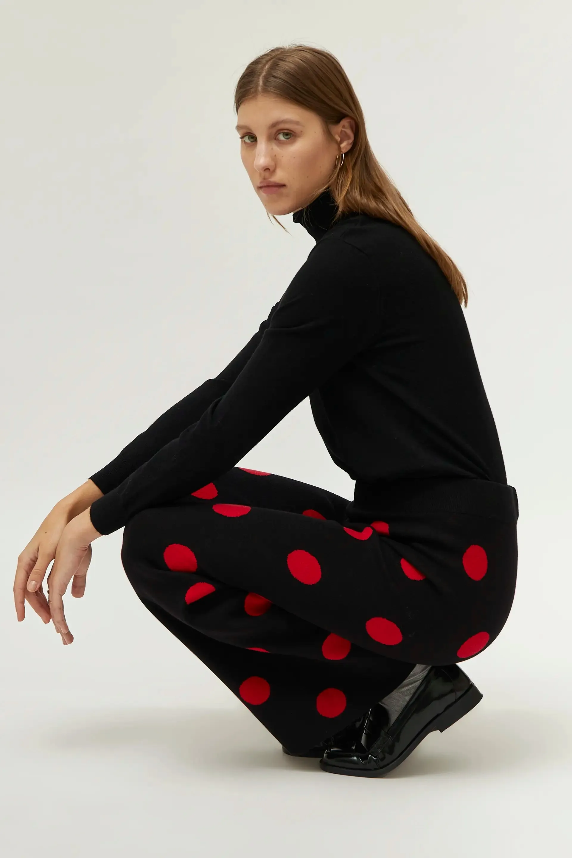 Knitted Polka Dots Print Jacquard Pants