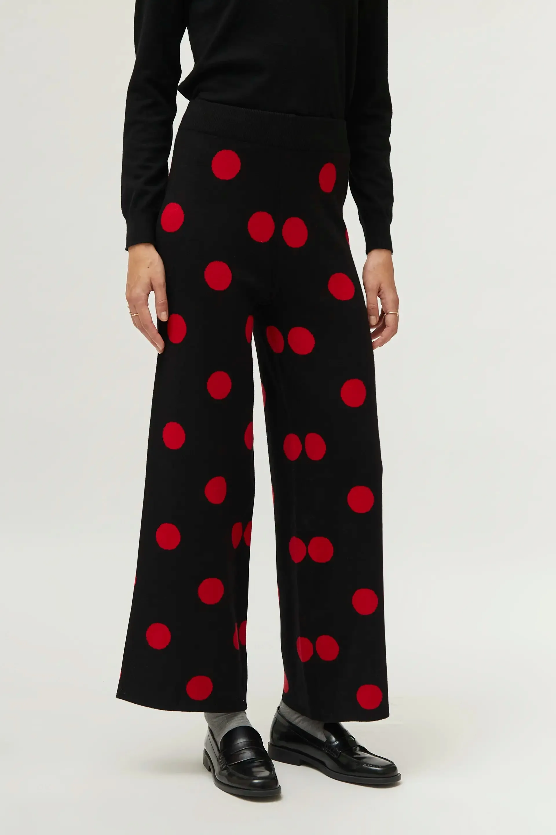 Knitted Polka Dots Print Jacquard Pants