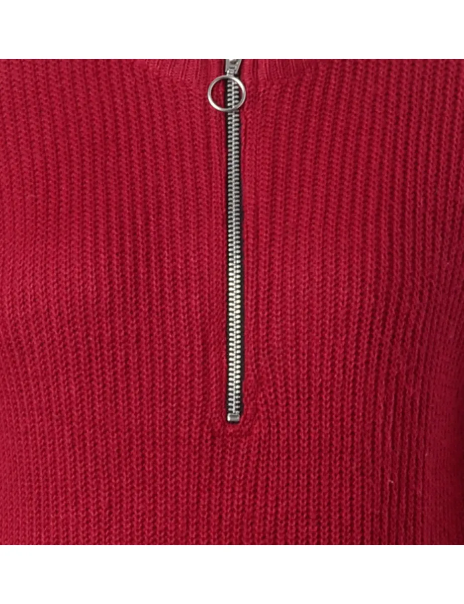 Label Hot Pink Zip Front Knitted Jumper