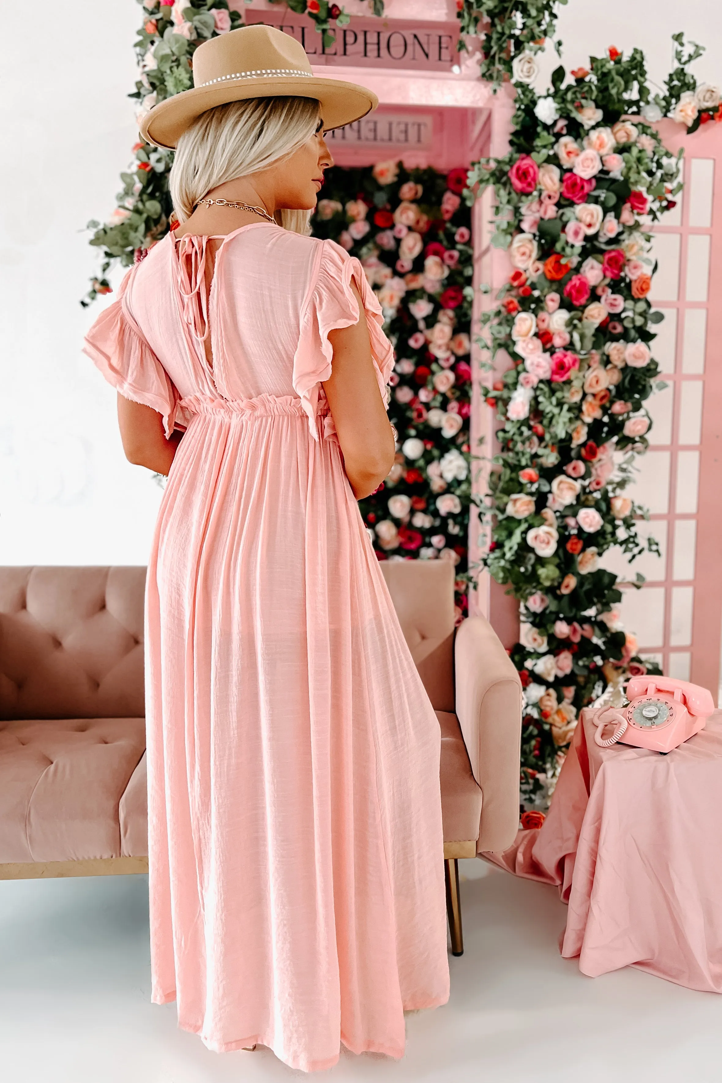 Laguna Living Button-Front Deep V Maxi Dress (Light Peach)