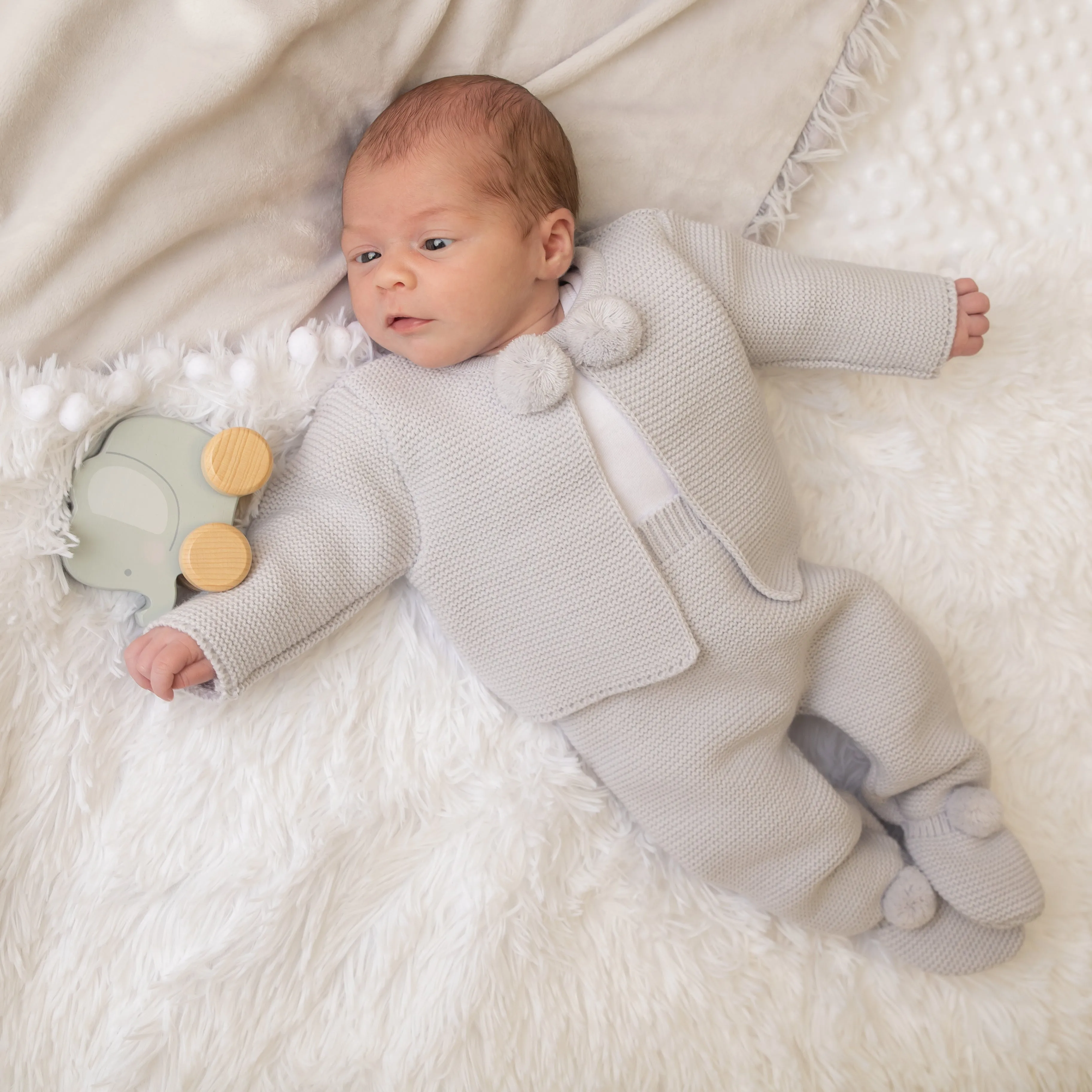 Light Grey Knitted Pom 2 Piece Outfit