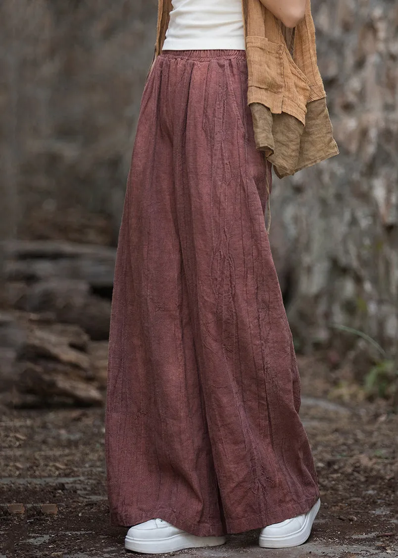 Loose Smoke Red Pockets High Waist Patchwork Linen Pants Fall ML2290