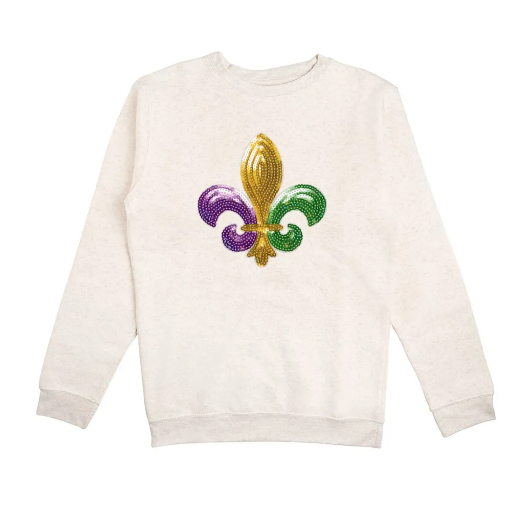 Mardi Gras Fleur De Lis Patch Adult Sweatshirt - Natural